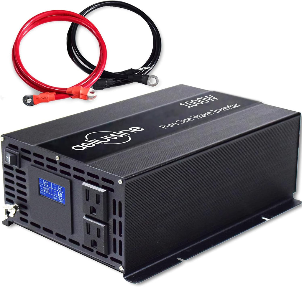 1000 Watt Pure Sine Wave Power Inverter 24V DC to AC 110V 120V with 2 US Socket LCD Display L54044