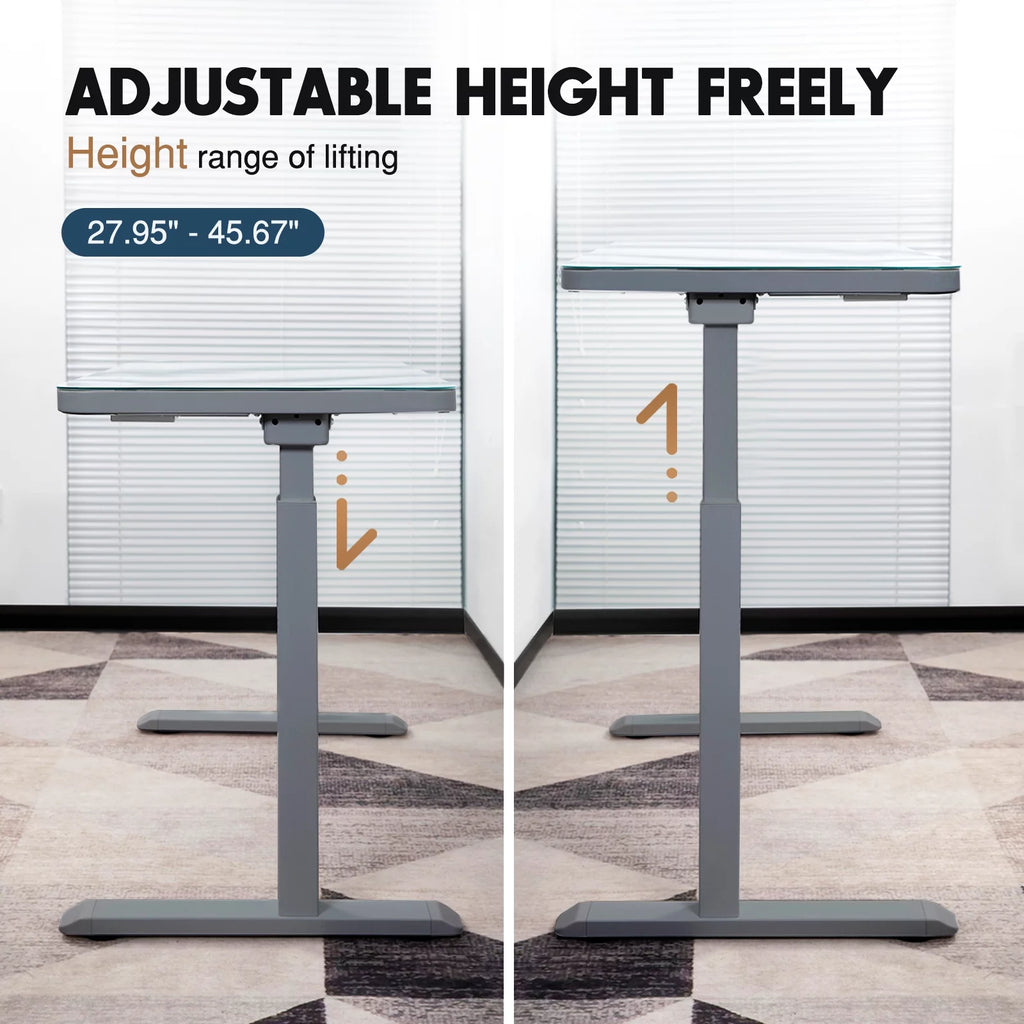 Gray Dual Motor Height Adjustable Desk with Drawer and Tempered Glass Top S907