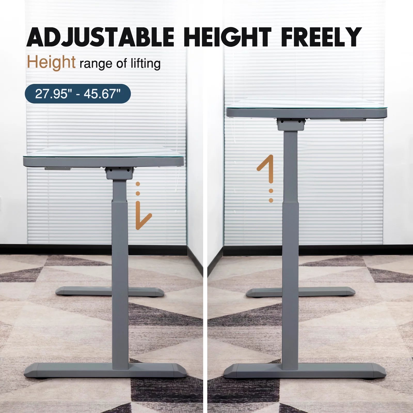 Gray Dual Motor Height Adjustable Desk with Drawer and Tempered Glass Top S907