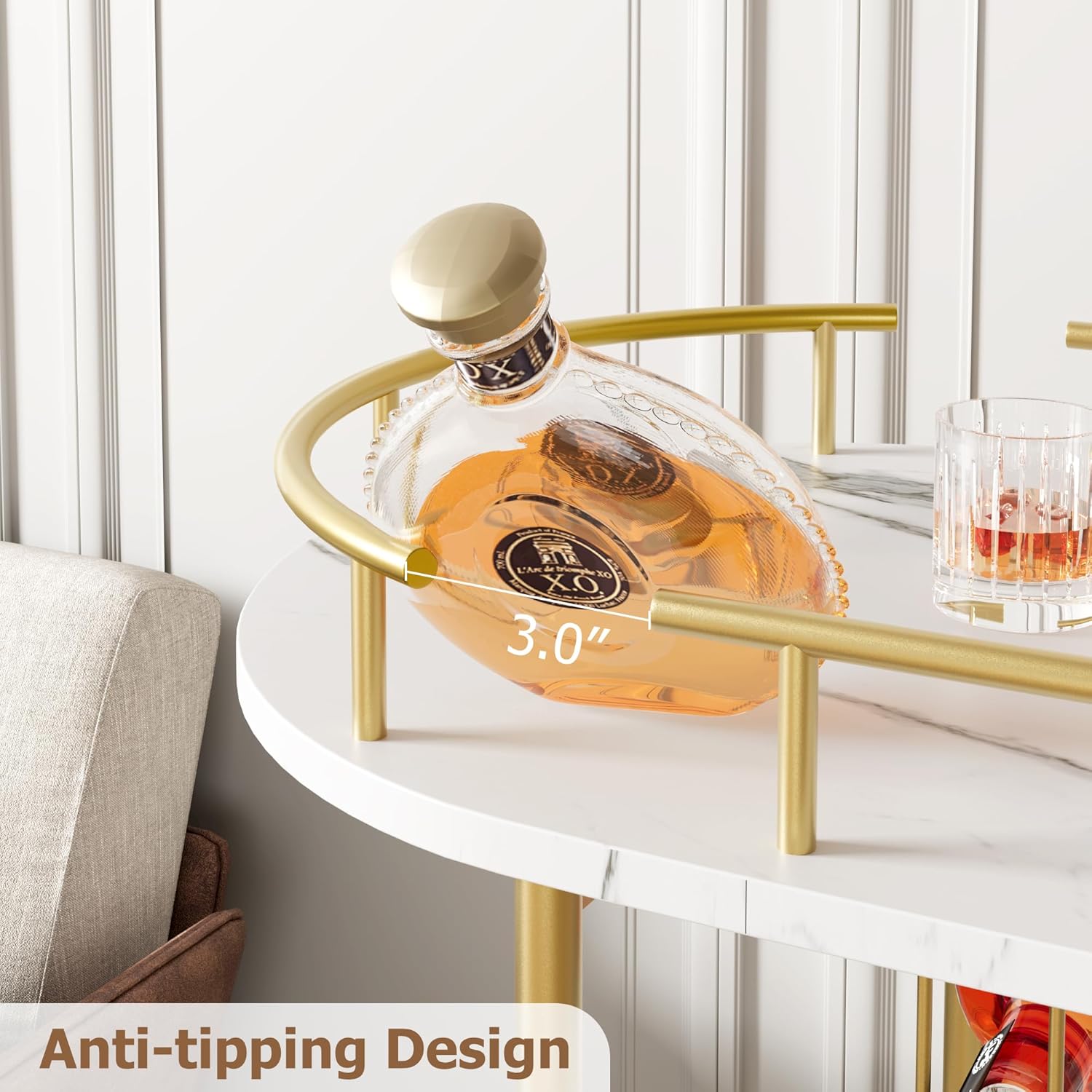 Gold 3 Tier Rotating Bar Cart with Wheels N302