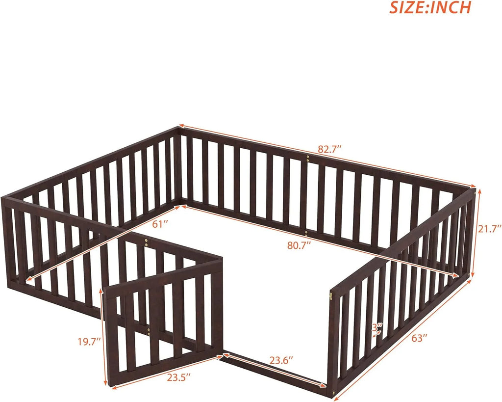 Walnut Wood Queen Floor Bed A1354