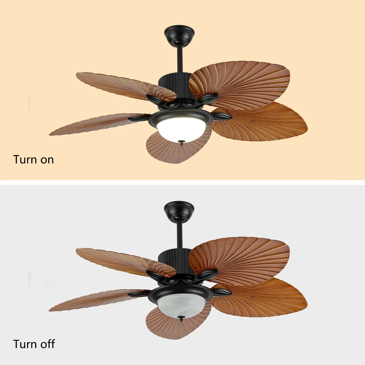 52inch Tropical Palm Ceiling Fan with Light and Remote 5 Acrylic Palm Leaf Blades A684675