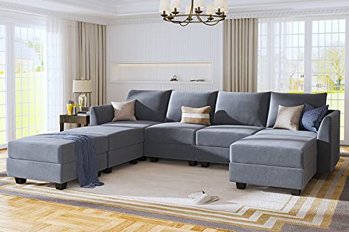 Bluish Grey Modular Sectional Sofa with Storage Seat U963545
