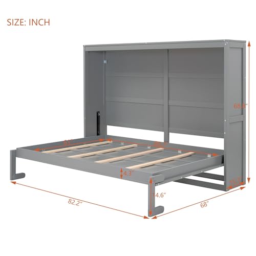 Gray Queen Solid Wood Murphy Cabinet Bed J80499
