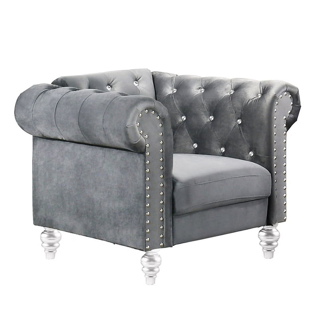 Gray Velvet Fabric Chair T673