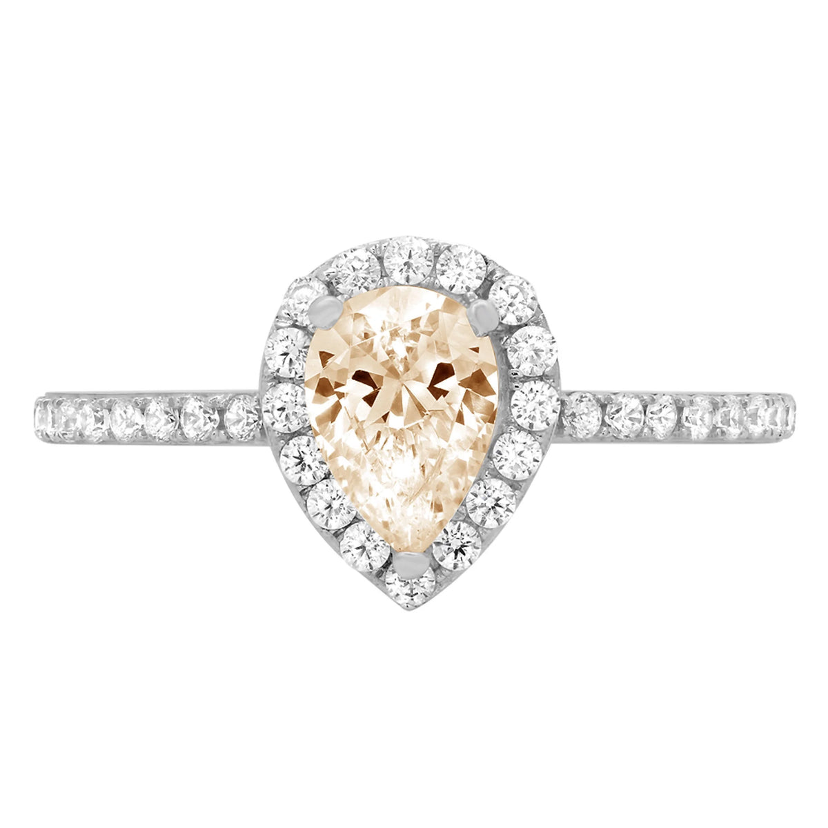 0.8ct Pear Cut Brown Morganite 18k White Gold Halo Ring Size 3.5 V4858