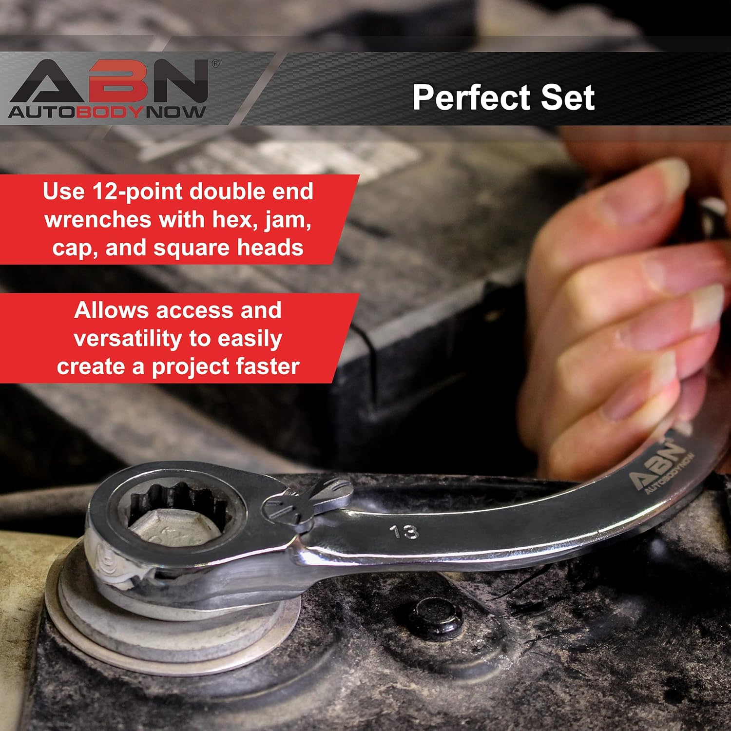 Double Box Ratcheting Wrench Set 5pc Half-Moon Metric Double Ended 10 to 22mm C67693