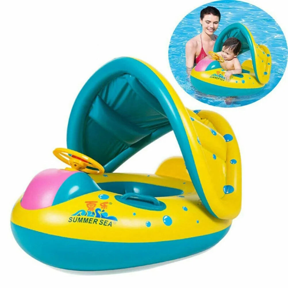Inflatable Swimming Ring Pool Float with Canopy Sunshade Roof B524695