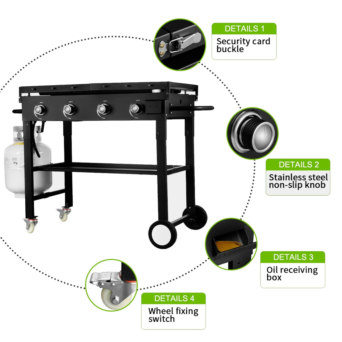 4 Burner Foldable Outdoor Propane Gas Grill I32185