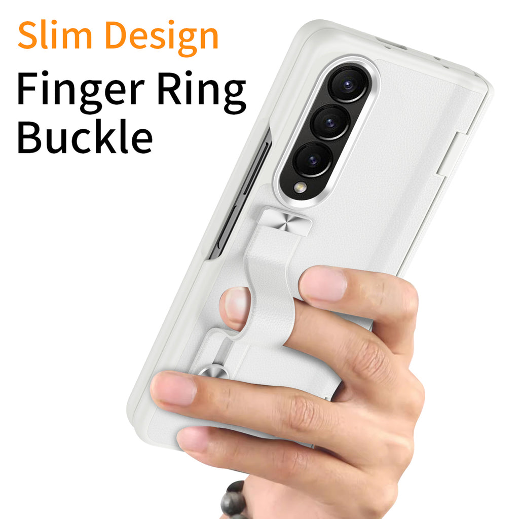Slim White PU Leather Case for Samsung Galaxy Z Fold 4 with Tempered Glass Screen Protector W465224