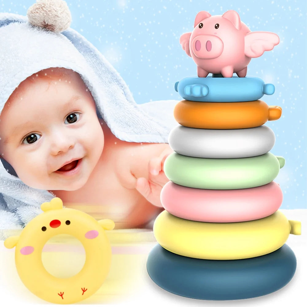 7 Rings Stacking Rings Soft Toys Baby Blocks Teething Learning Stacker C477