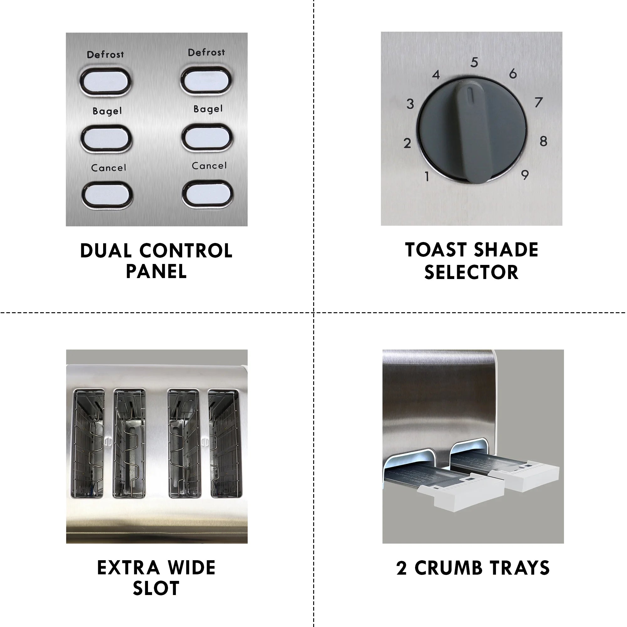 4-Slice Stainless Steel Toaster with Dual Controls Y3669