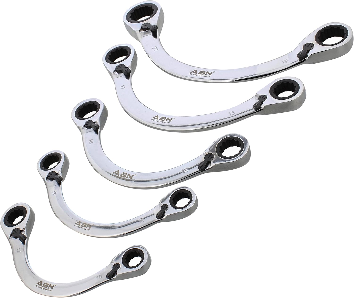 Double Box Ratcheting Wrench Set 5pc Half-Moon Metric Double Ended 10 to 22mm C67693
