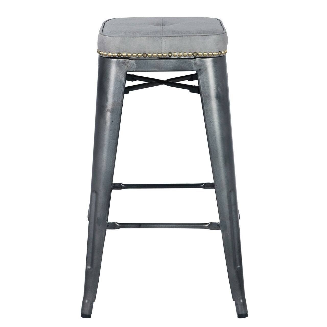 Vintage Mist Gray PU Metal Backless Counter Stool H800