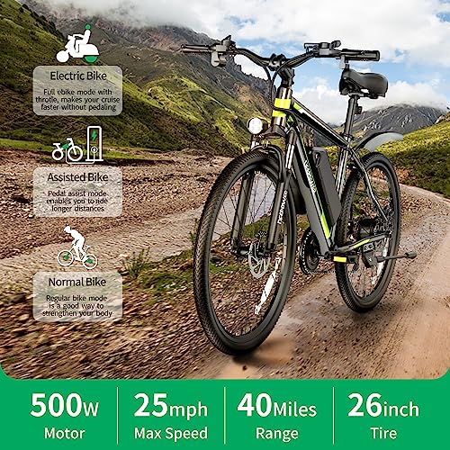 Electric Bike 500W Motor 26" x1.95 48V 12.8 AH Battery 21-Speed Gears 25MPH Lockable Fork Suspension I189