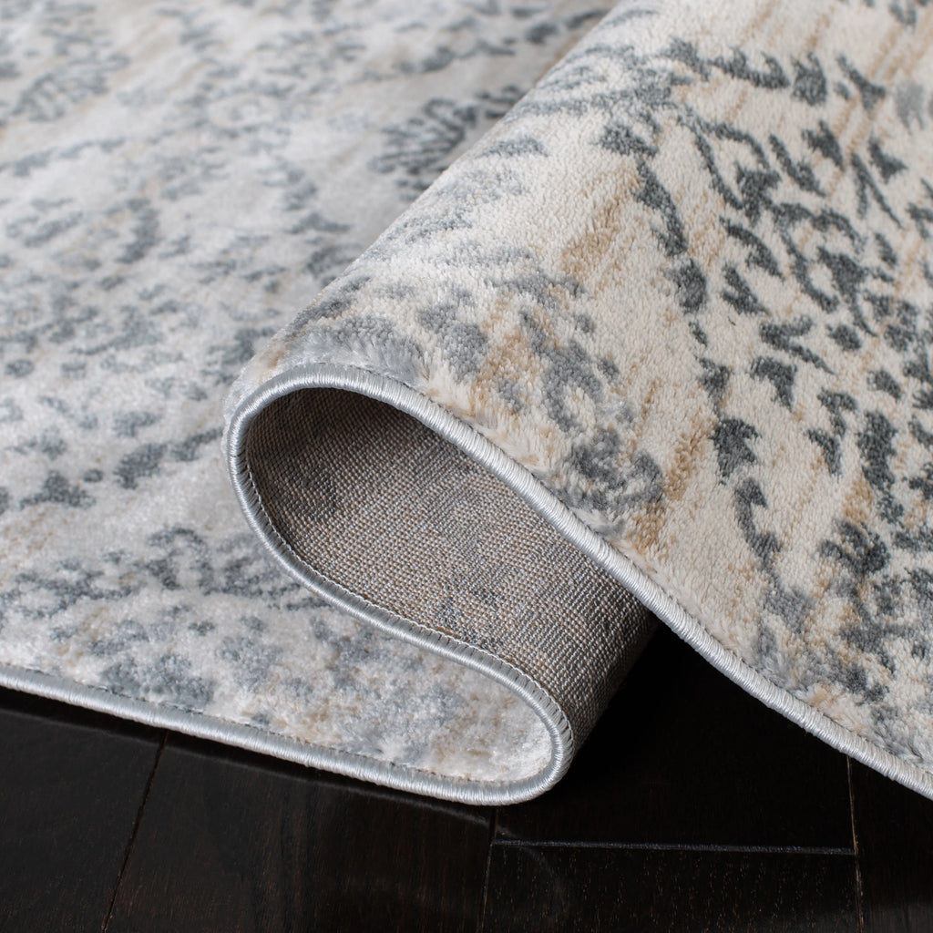 Geometric Floral Area Rug, Cream/Grey, 5'3" x 7'7" B7125