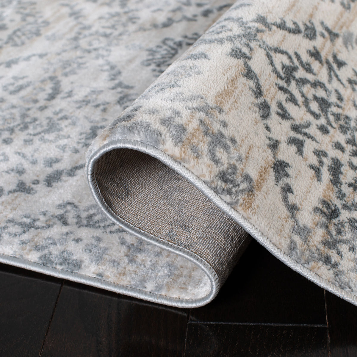 Geometric Floral Area Rug, Cream/Grey, 5'3" x 7'7" B7125