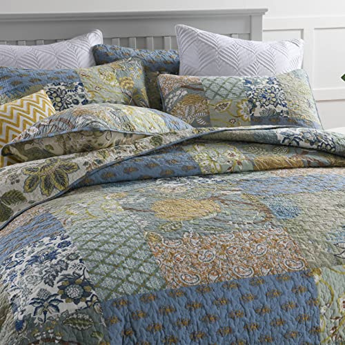 Azure Blue 100% Cotton Queen Size 3-Piece Quilt Set Y201