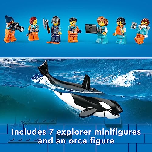 LEGO City Arctic Explorer Ship Building Toy Set with Floatable Boat, Helicopter, Dinghy, ROV Sub, Viking Shipwreck, 7 Minifigures and Orca X203208