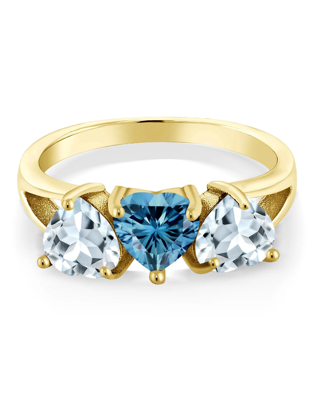 18K Yellow Gold Plated Silver Ring Persian Blue Moissanite Aquamarine (2.26 Cttw) O6153
