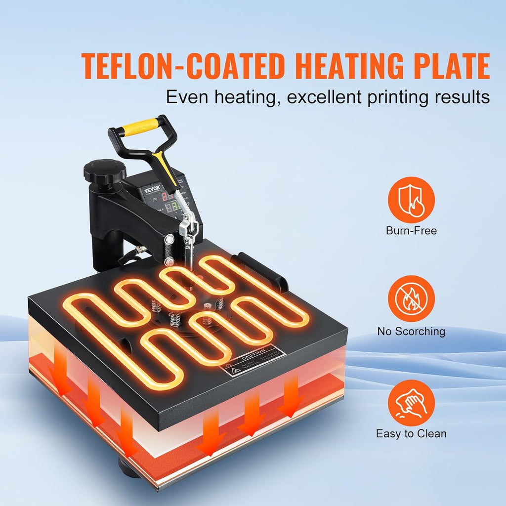 15x15 Heat Press Machine with Hat Press, 360° Swing Away Digital Tshirt Press Machine N393569