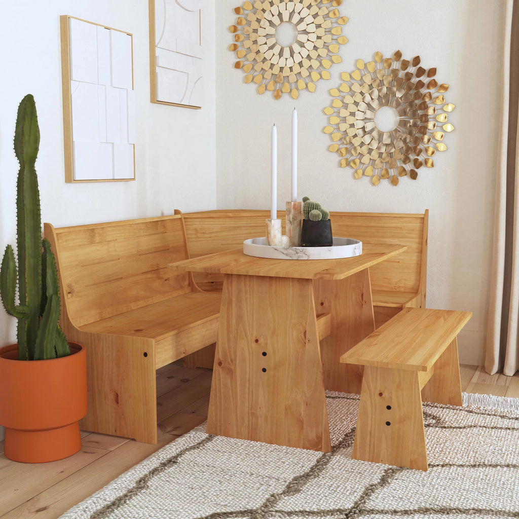 Natural Finish Corner Dining Set with Storage Table and Bench C327190