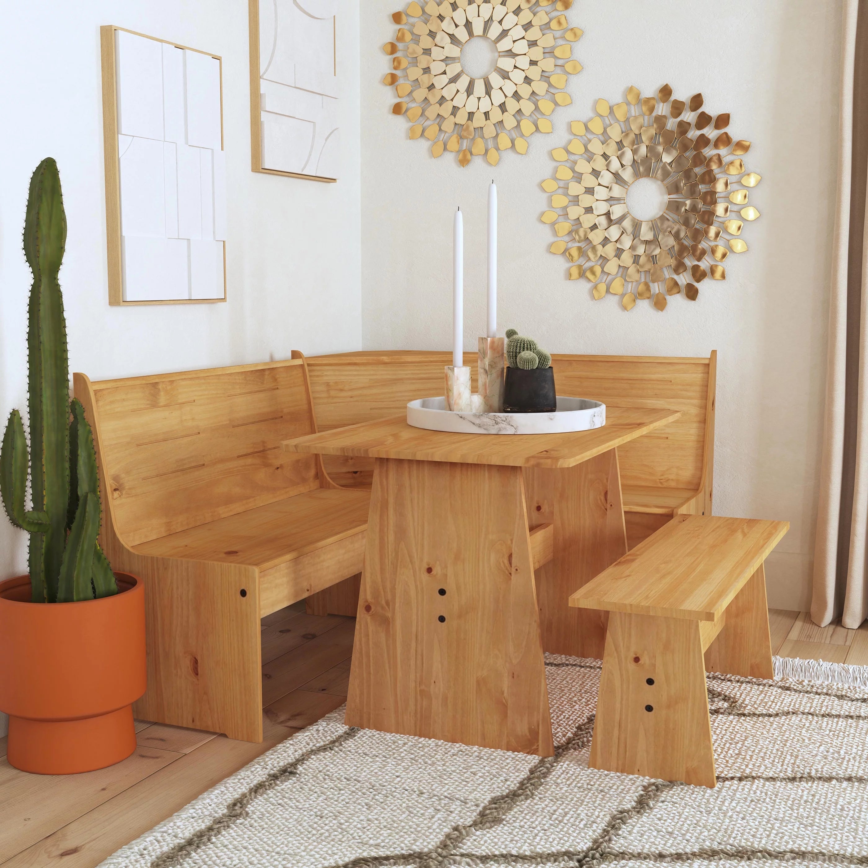 Natural Finish Corner Dining Set with Storage Table and Bench C327190