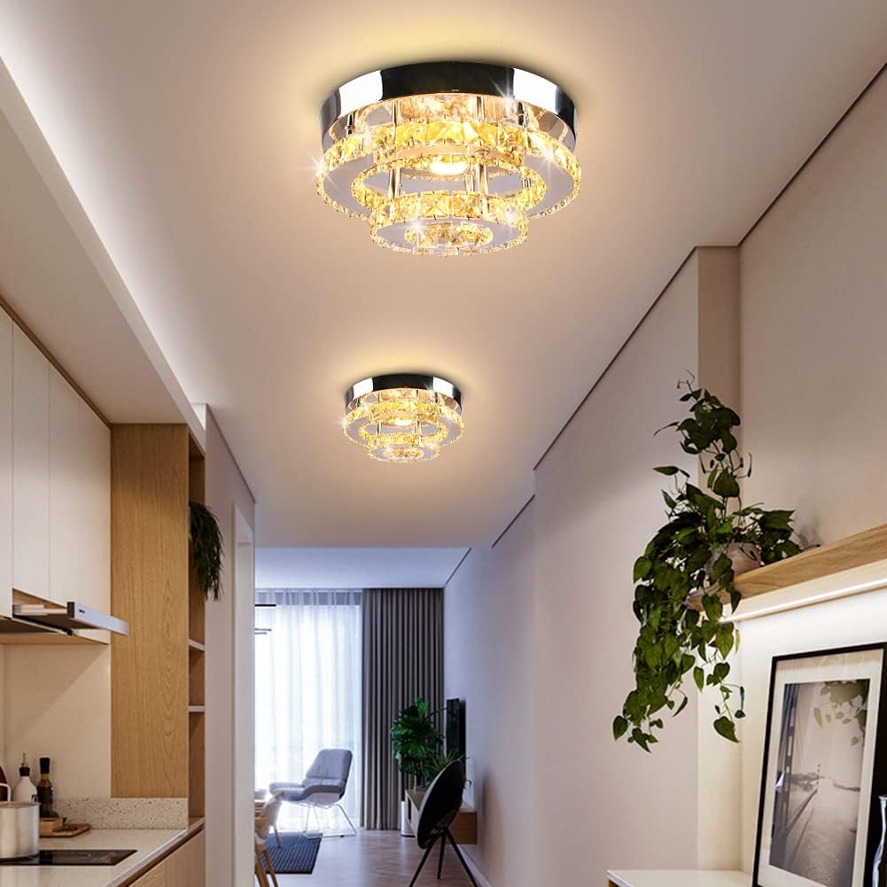 Mini Chandelier LED Crystal Ceiling Light 2 Layers Round Flush Mount Multicolor J72809