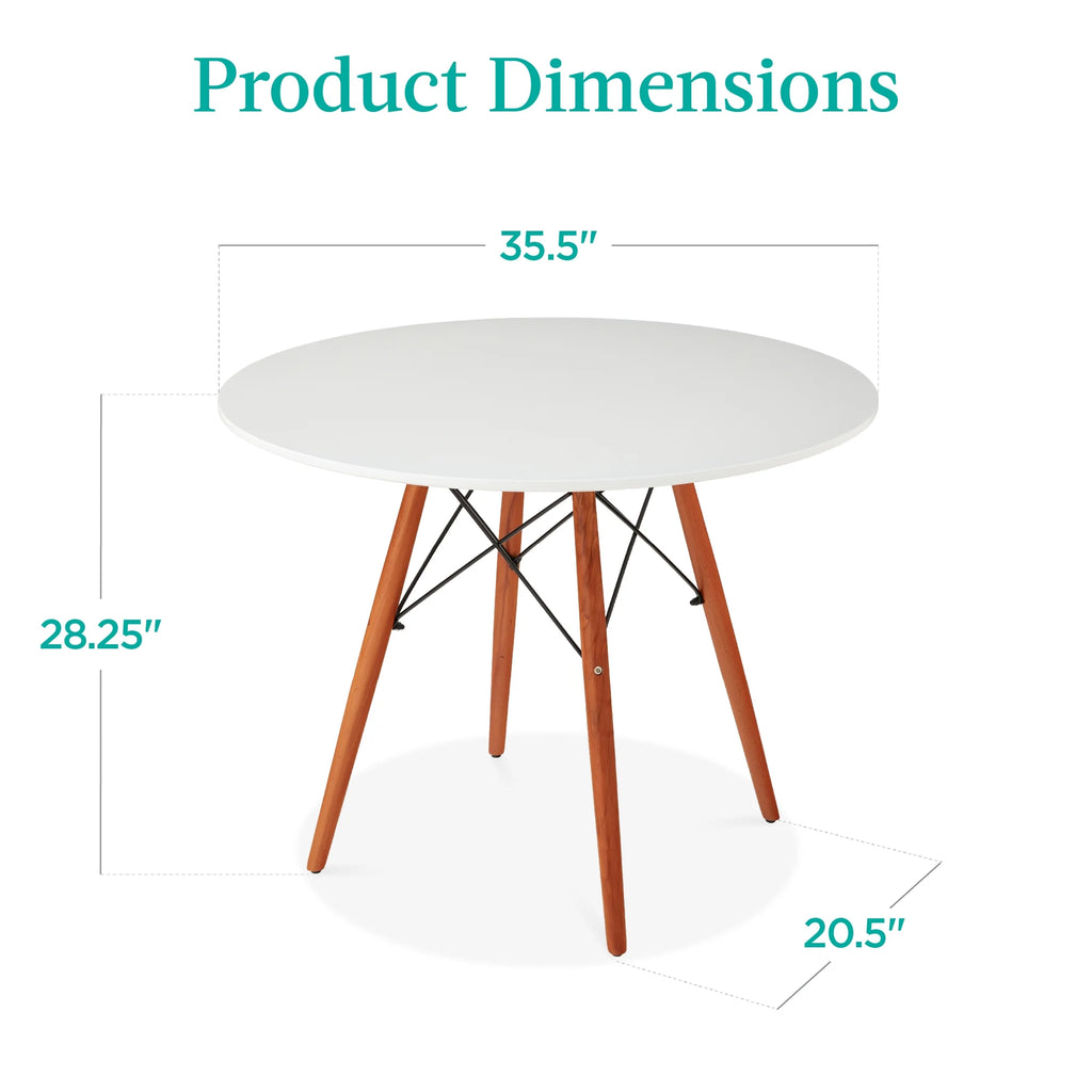 White Round Mid-Century Modern Dining Table with Metal Frame P37310