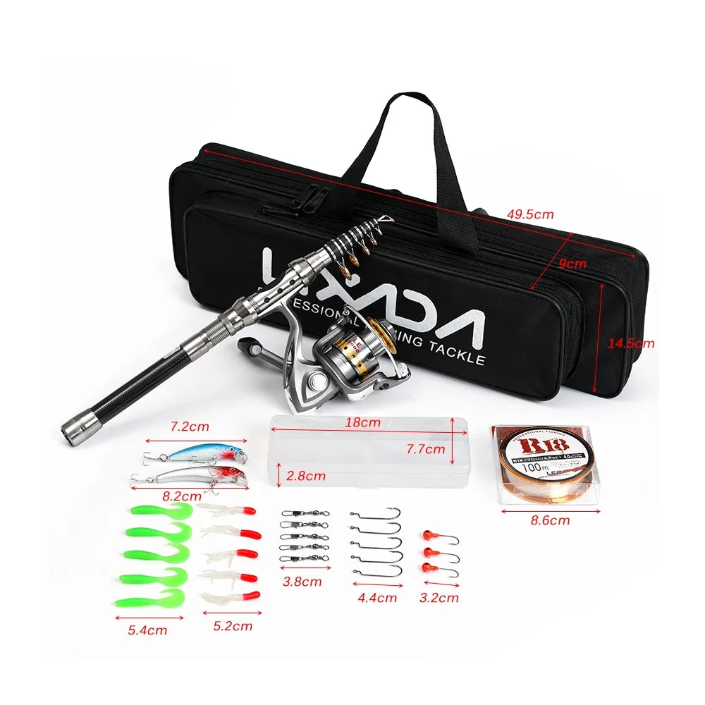 Telescopic Carbon Fiber Fishing Rod and Reel Combo E530855