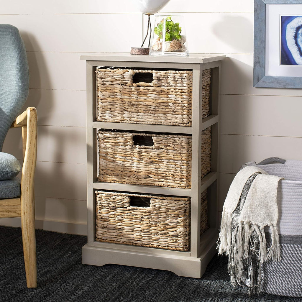 Distressed Black 3 Wicker Basket Storage Side Table Z78115
