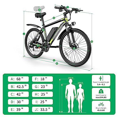 Electric Bike 500W Motor 26" x1.95 48V 12.8 AH Battery 21-Speed Gears 25MPH Lockable Fork Suspension I189