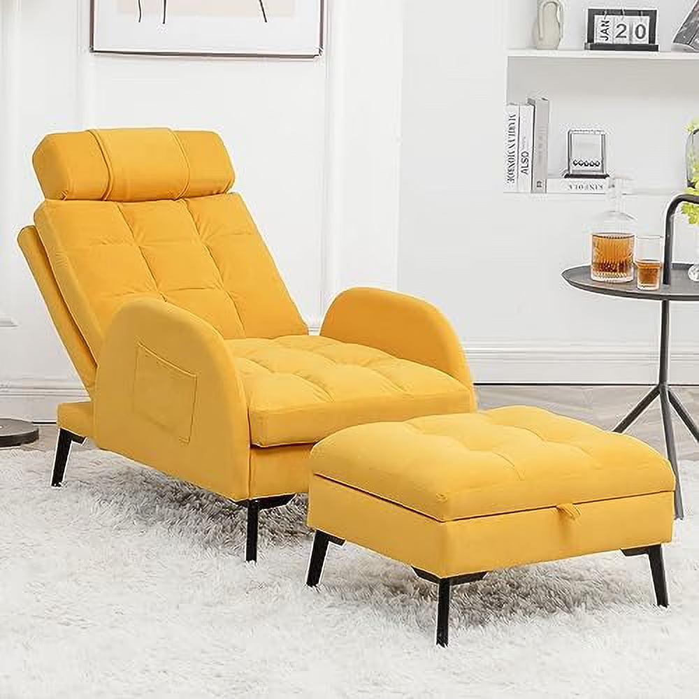 Yellow Velvet Accent Chair with Ottoman R806395
