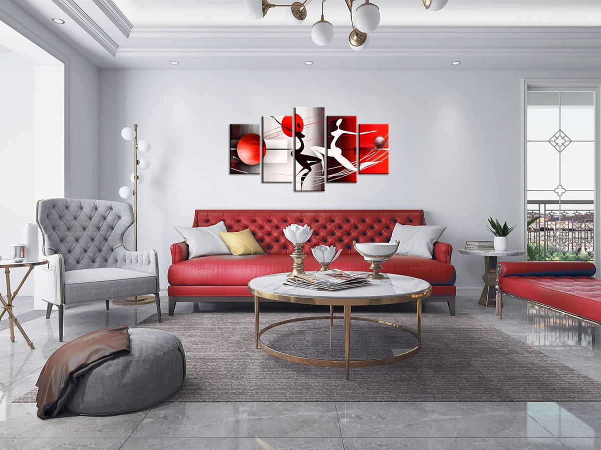 Red and Black Framed Canvas Art 5 Panels W60”x H30” O44444