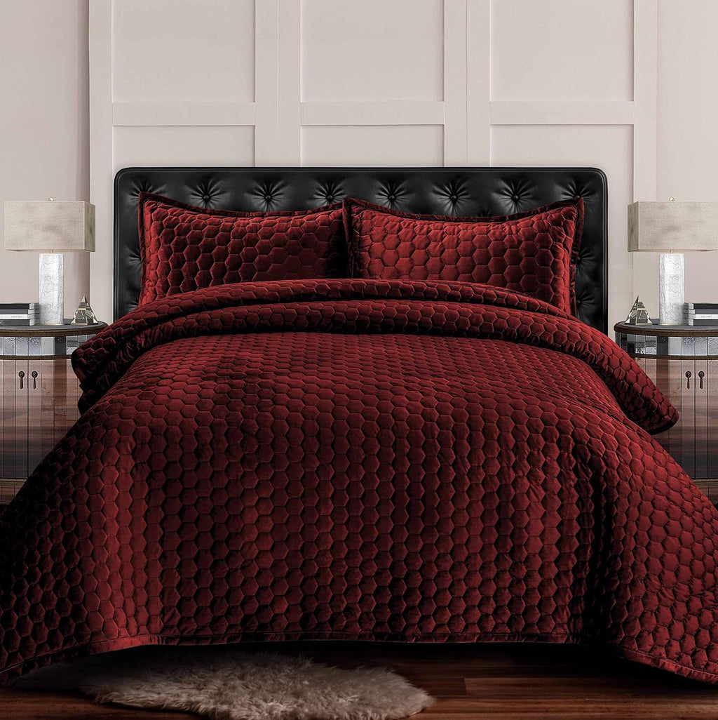 Velvet Oversized Quilt Set, Queen, Camel S93360