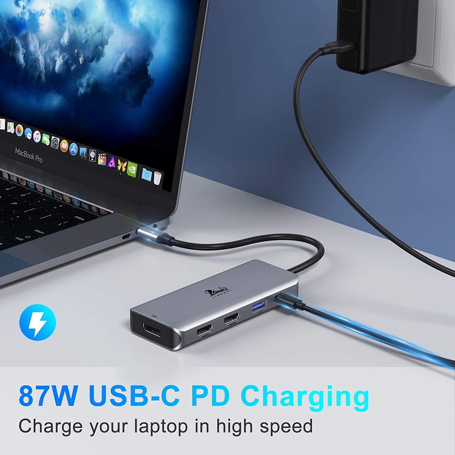 9-in-1 Triple Display USB C to Dual HDMI Adapter with DisplayPort, 87W PD, SD/TF Card Reader H836