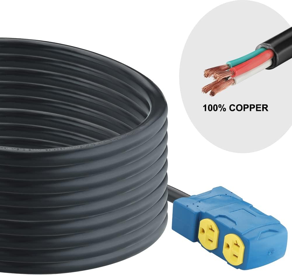 25 Feet 30 Amp 10 Gauge 4 Prong Generator Extension Cord 125/250V 7500W Pack of 2 L296279