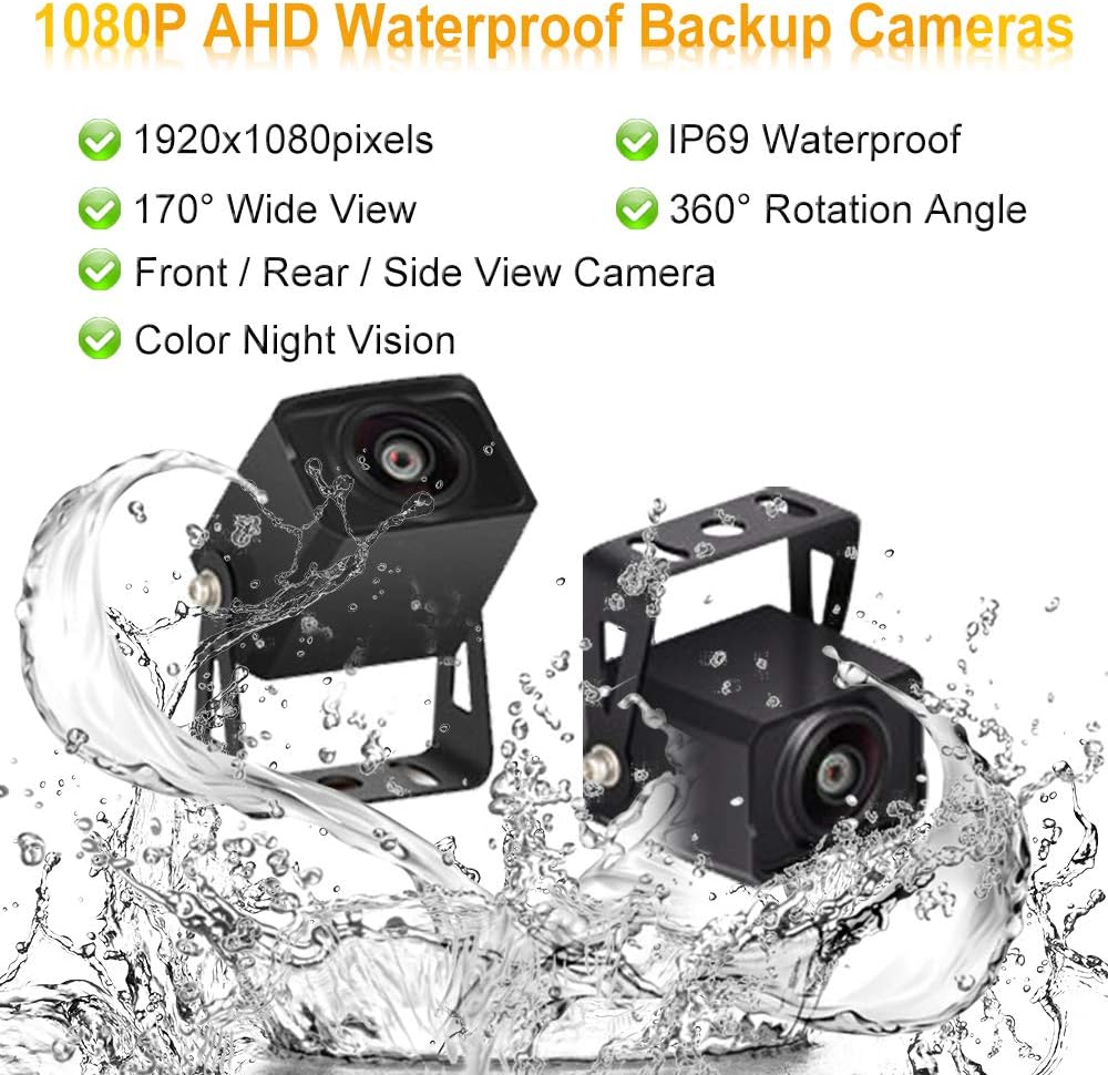 1080P Backup Camera System with 7'' DVR Dual Split Screen Monitor, IP69 Waterproof Rear View Camera Night Vision Reversing Camera B642196