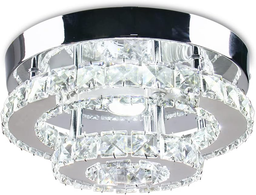 Mini Chandelier LED Crystal Ceiling Light 2 Layers Round Flush Mount Multicolor J72809