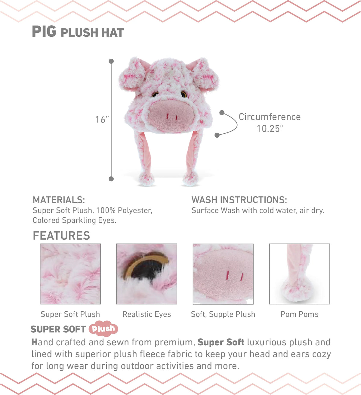 Pink Pig Plush Animal Winter Hat with Ear Flaps J1875