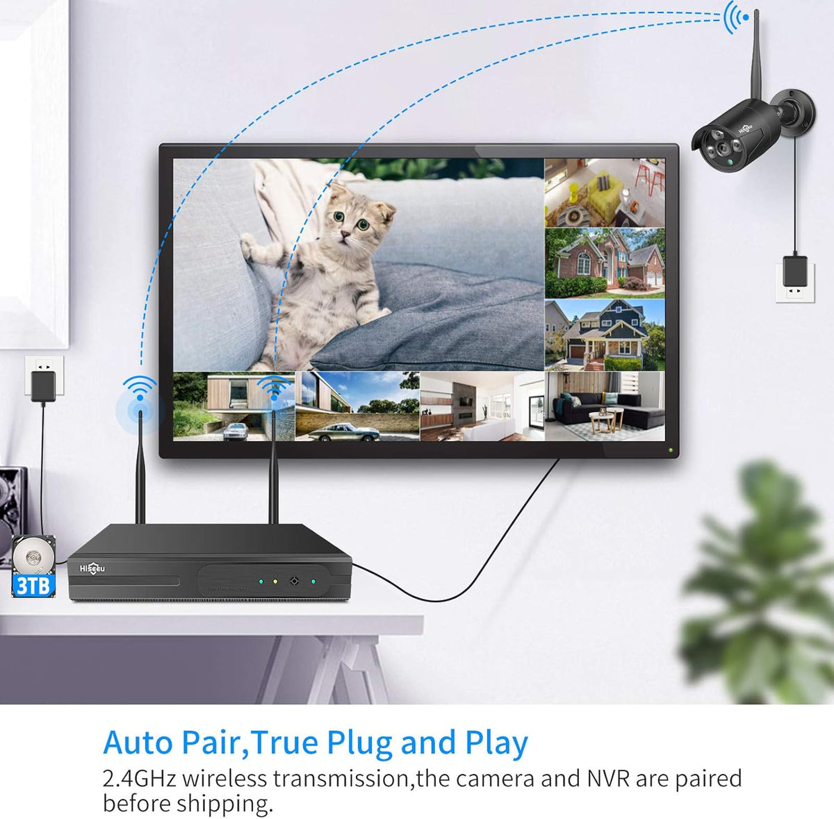 Wireless Security Camera System 8CH 1296P NVR 8Pcs 3MP Outdoor/Indoor WiFi Surveillance Camera with Night Vision L93144