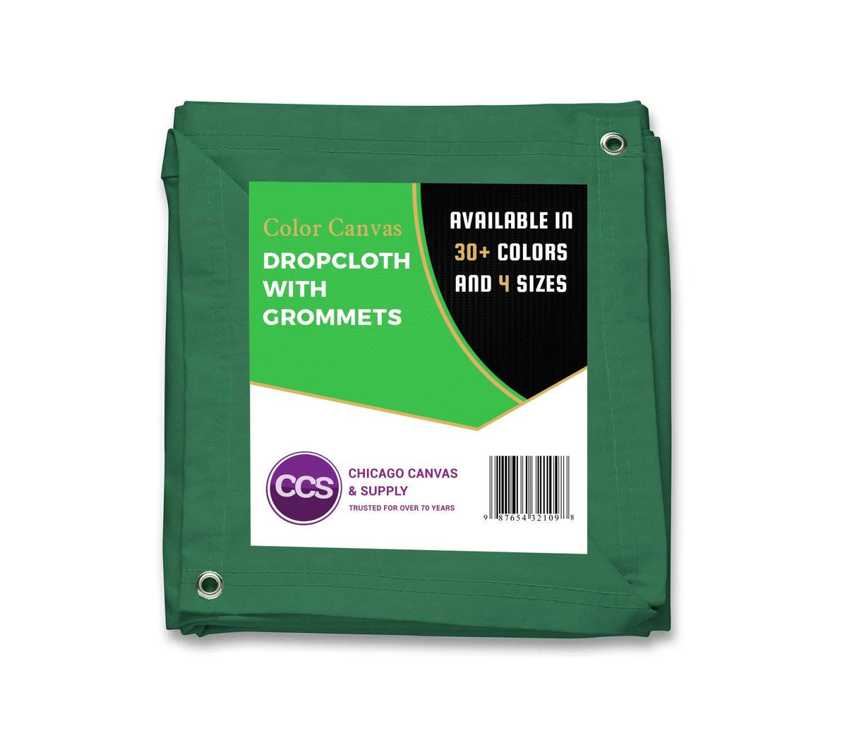10 Ounce Canvas Cotton Drop Cloth with Grommets, Green, 8 by 10 Feet V351