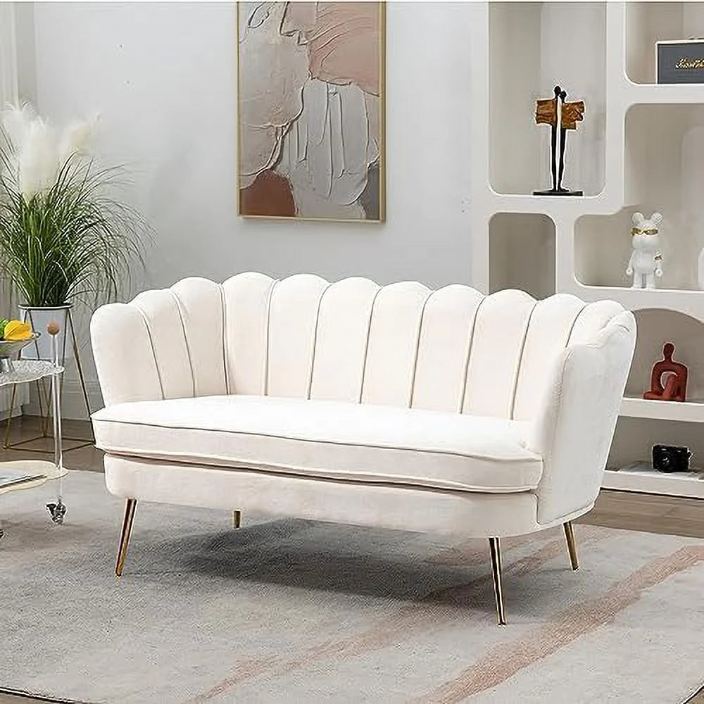 Ivory Boucle 2-Seater Loveseat Sofa with Gold Metal Legs M786