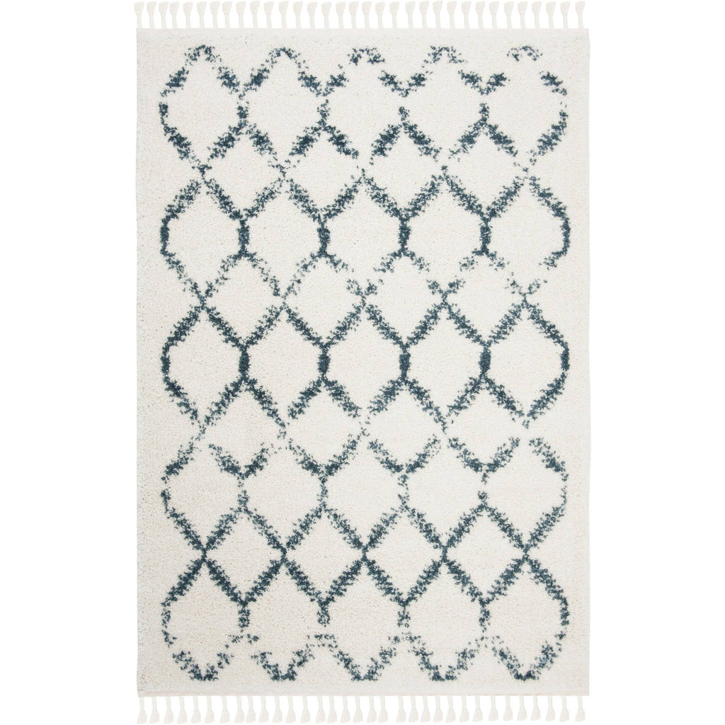 Cream / Blue Shag Rug J402