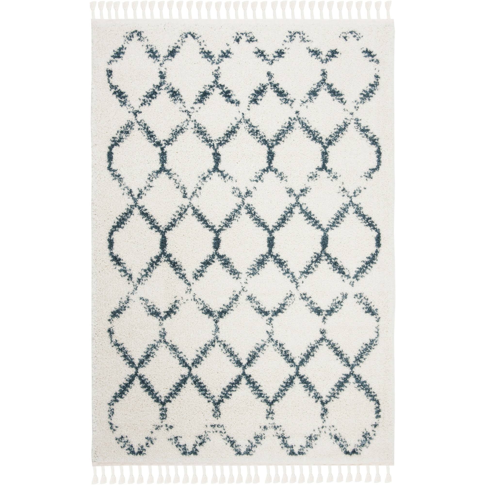 Cream / Blue Shag Rug J402