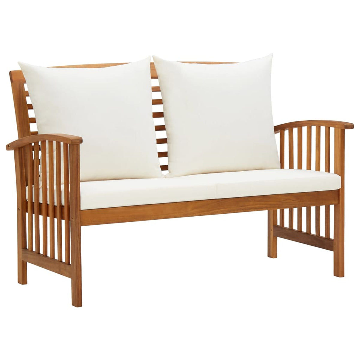 4 Piece Patio Lounge Set with Cream White Cushions Acacia Wood Outdoor Sectional Sofa Set B484