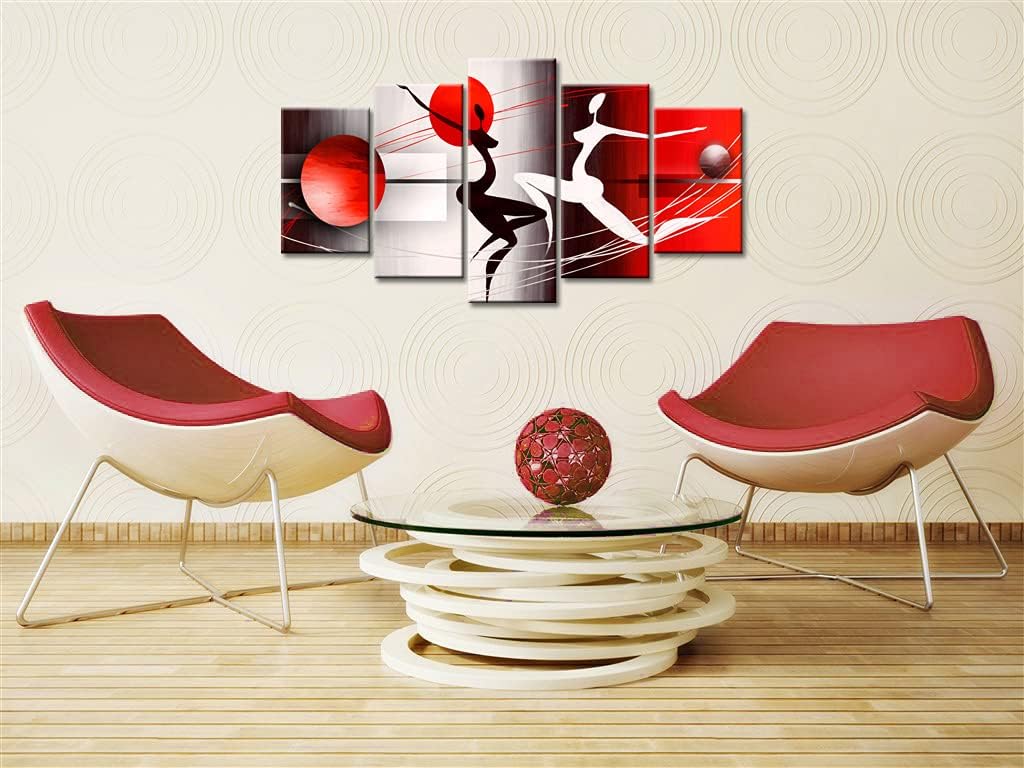 Red and Black Framed Canvas Art 5 Panels W60”x H30” O44444