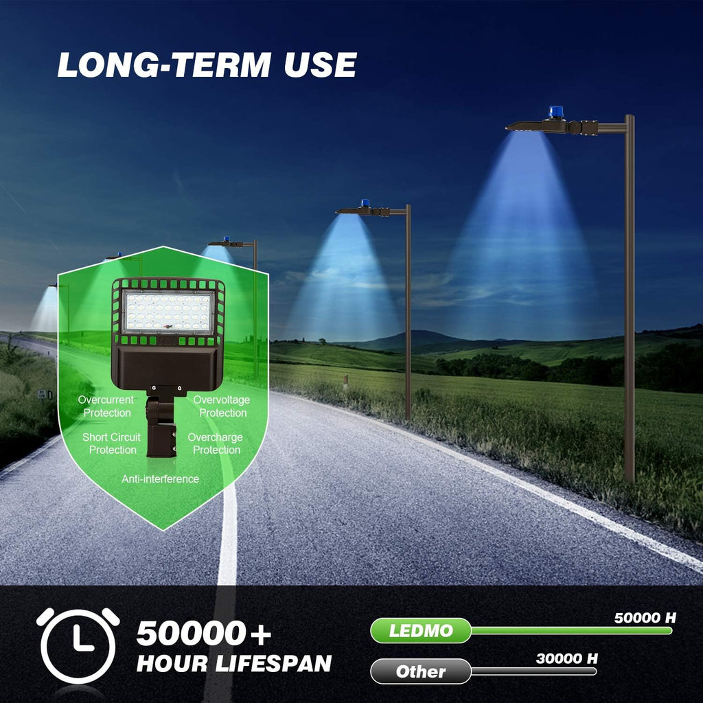 150W LED Parking Lot Light 19500LM 5000K Adjustable Slip Fit Mount IP65 Waterproof D800