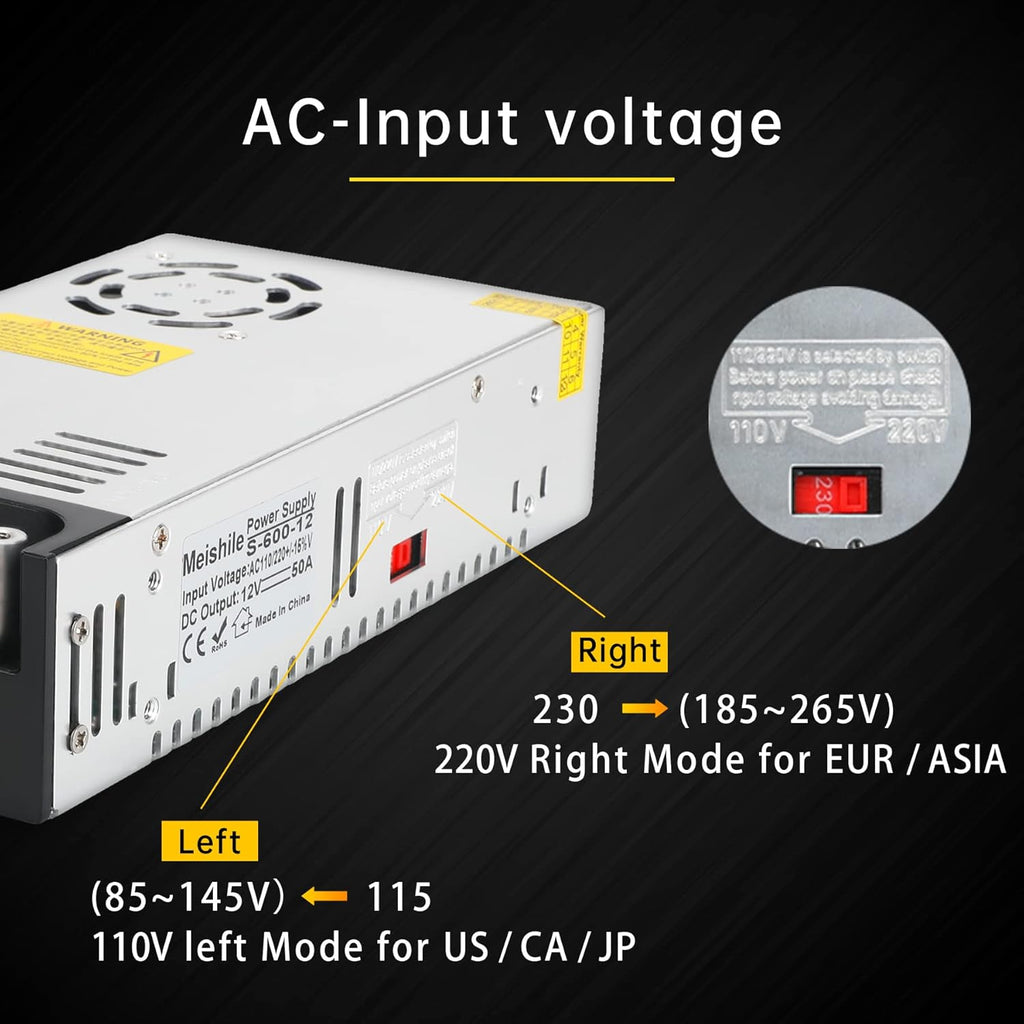 DC 12V 50A 600W Switching Power Supply, Pack of 2 V389