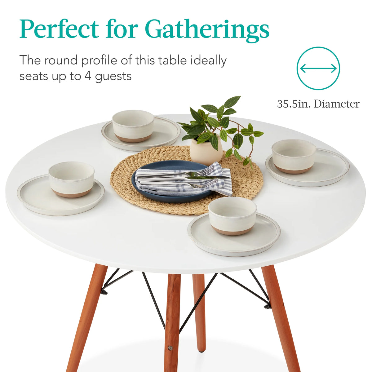 White Round Mid-Century Modern Dining Table with Metal Frame P37310